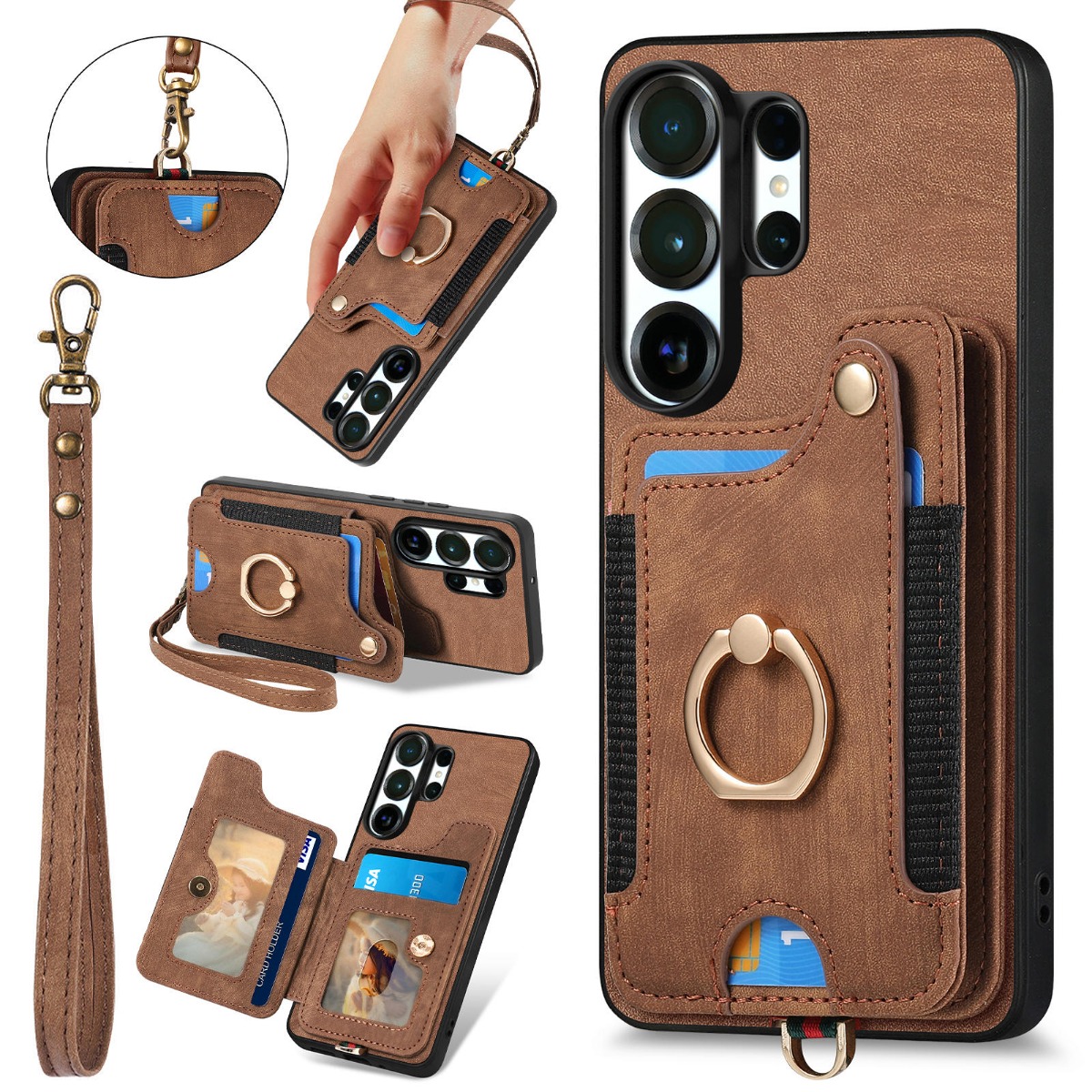 Leather Wallet Card Holder Phone Cover - Custodia per telefono in pelle con